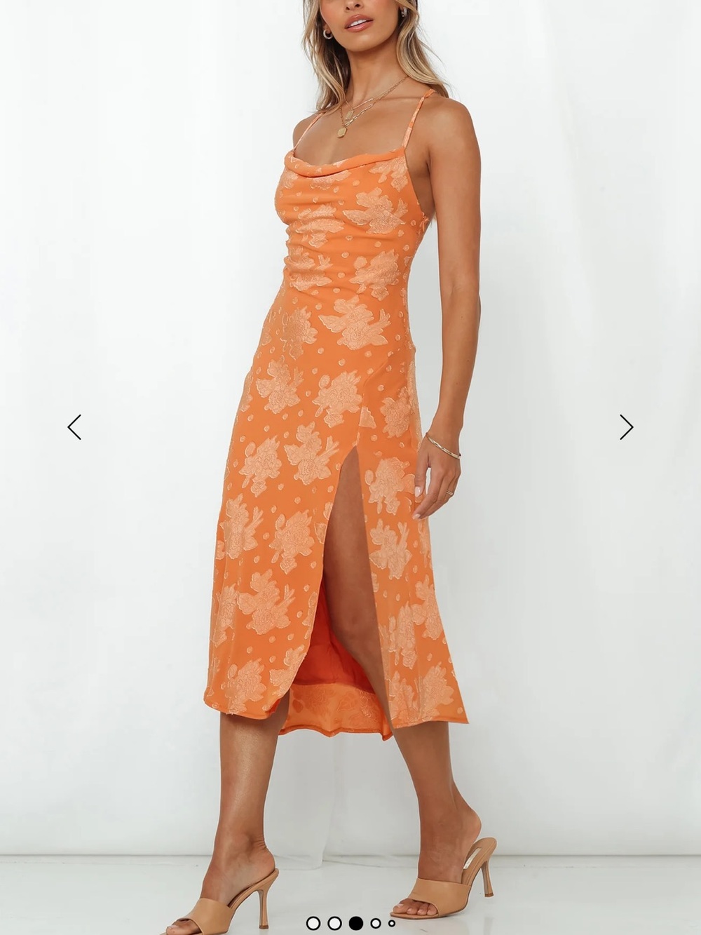 Hello Molly Orange Floral Cowl Neck Midi Dress - Drinks On Me